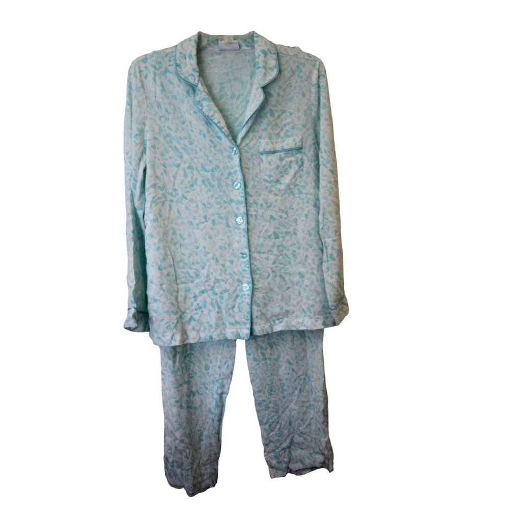 Charter Club Spa Pajama Set Womens Medium Blue & White Animal Print LS Pants D32